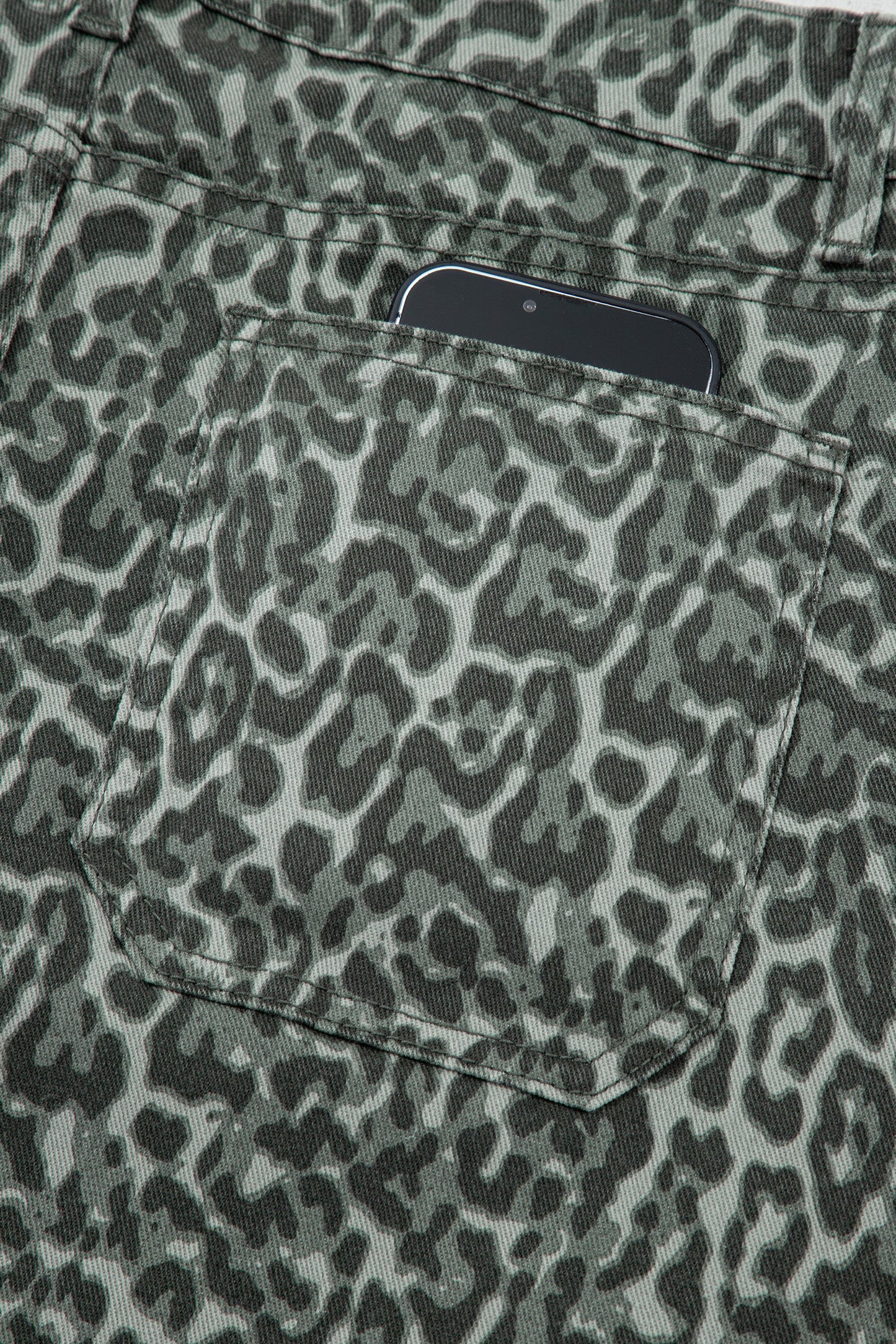 Gray Leopard Frayed Edge Wide Leg High Waist Jeans