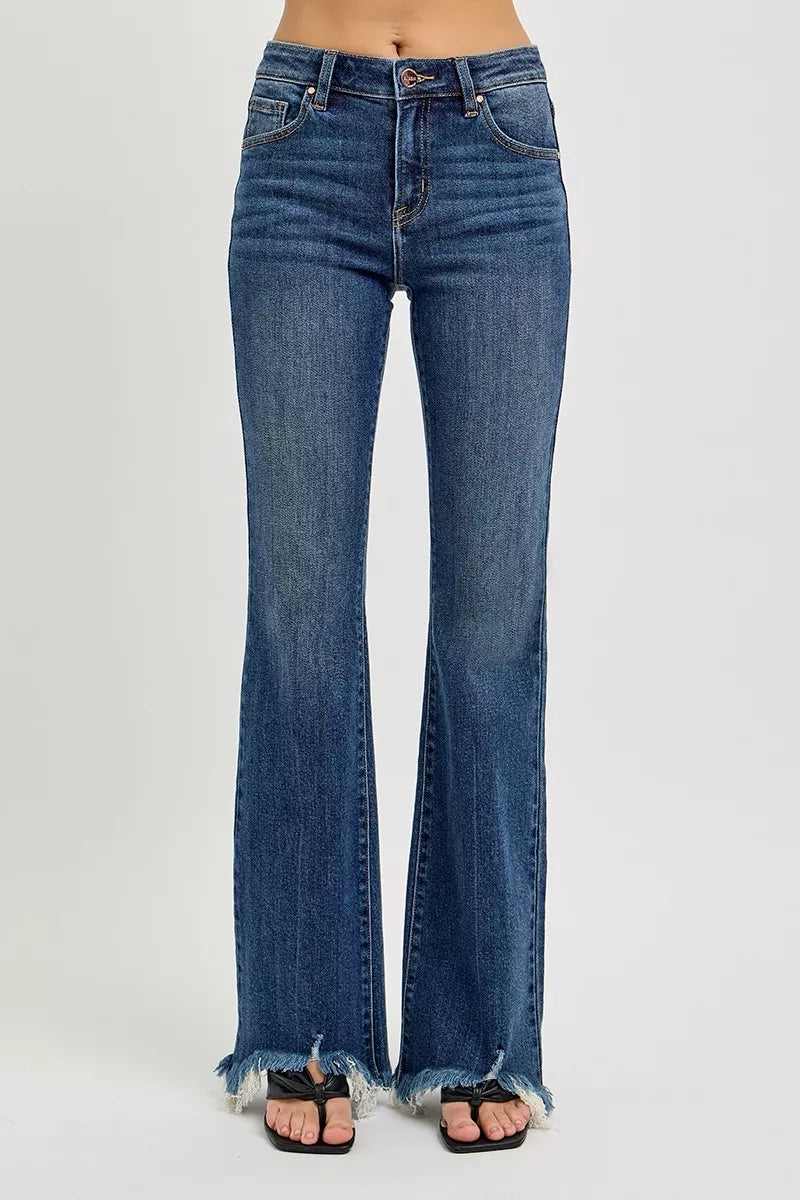 Full Size Mid Rise Flare Frayed Hem Jeans Plus Size