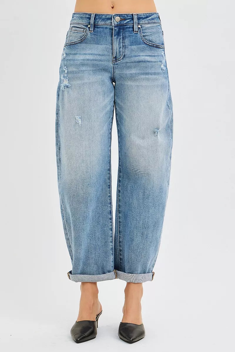 Full Size Slouchy Ankle Length Barrel Jeans with Cuffs Plus Size
